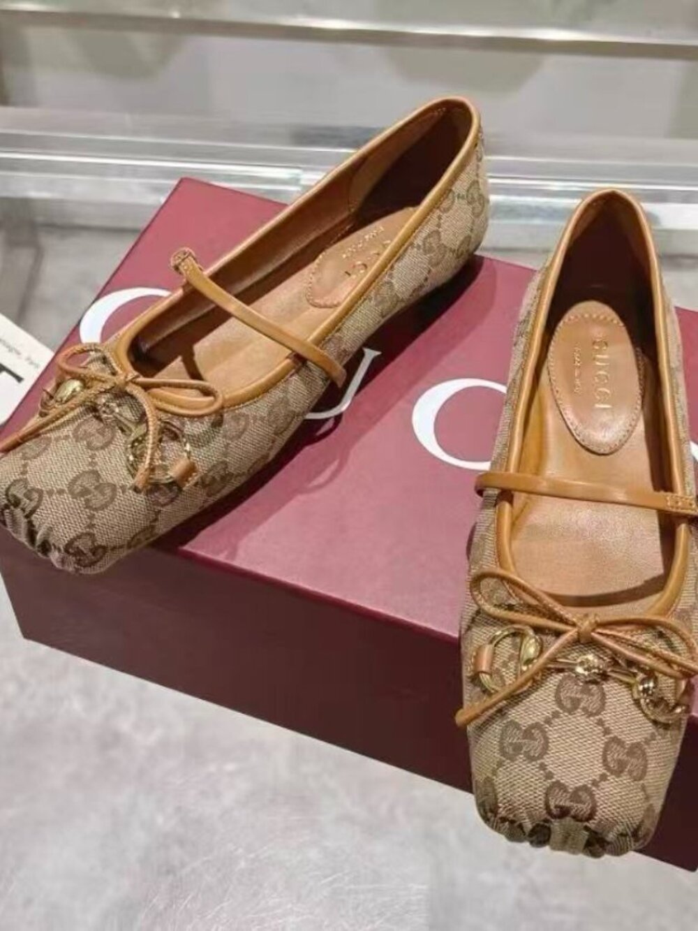 Gucci Beige GG Supreme Canvas Mary Jane Flats